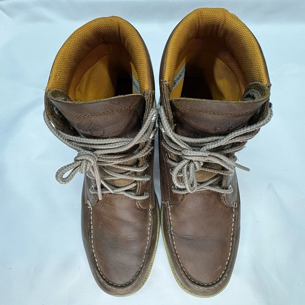 Timberland Redwood Falls Moc Toe Boots Mens 9 Rust Brown Waterproof Leather